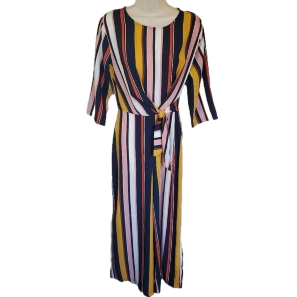 Vertical Striped Tie Wasit Jumpsuit